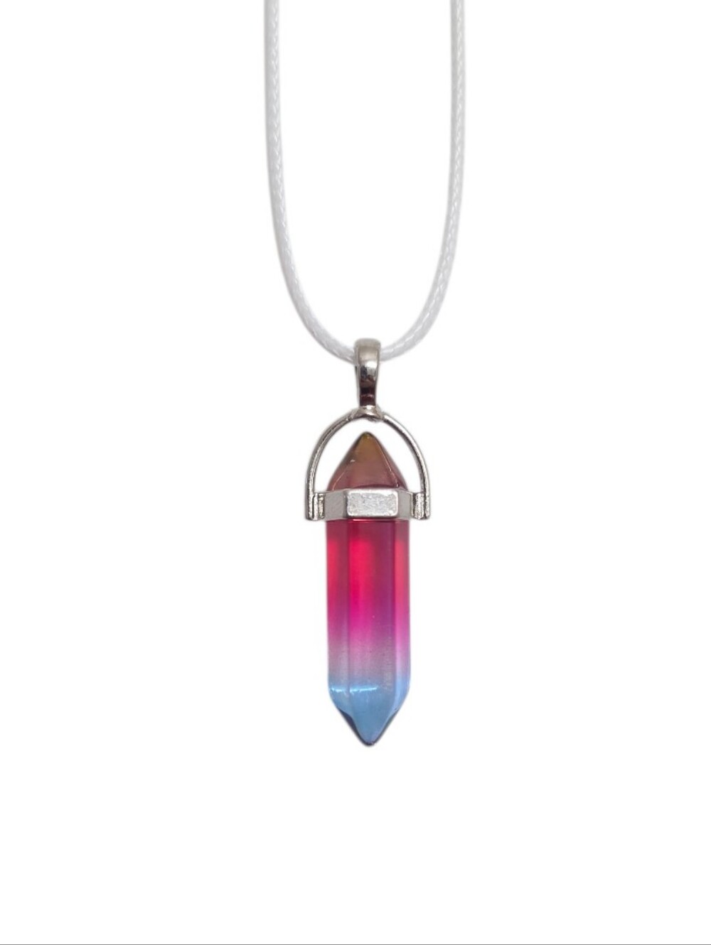 Natural Rainbow Aura Pink‎ to Blue Gradient Healing Crystal Pendant Necklace